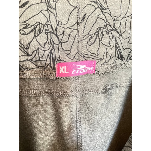 Crane Yoga Pants Leggings XL Gray w Floral Design - Picture 3 of 5